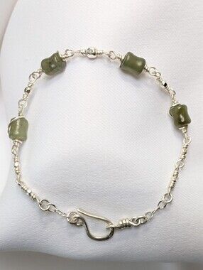 Natural Jade Sterling Silver Chain Bracelet